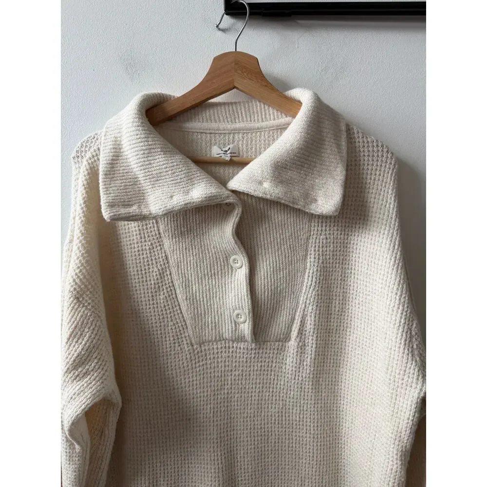 Aerie oversized waffle button up sweater women's size medium - Picture 4 of 6